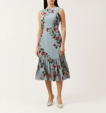 Hobbs Hallie Floral Print Midi Dress Blue Multi