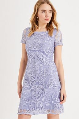 Phase Eight Natalia Embroidered Dress Lilac Powder Blue