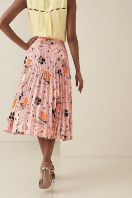 Reiss Andi Floral Pleated Midi Skirt Pink Multi