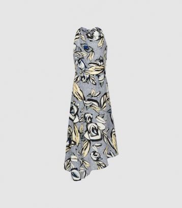 Reiss Rose Floral Printed Midi Dress Blue Grey