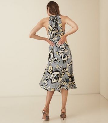 Reiss Rose Floral Printed Midi Dress, Blue/Grey - Image 3