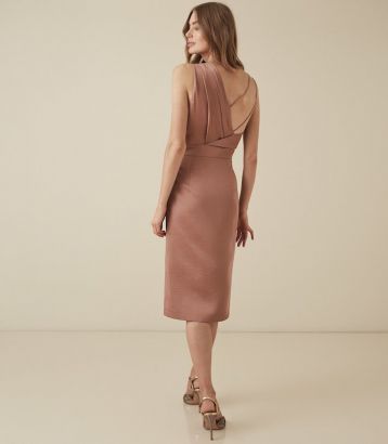 Reiss Sara One Shoulder Cocktail Dress, Bronze metallic/orange - Image 2