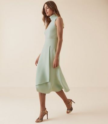 Reiss Doriana Open Back Fit And Flare Dress Mint Green