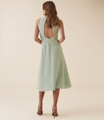 Reiss Doriana Open Back Fit And Flare Dress Mint Green