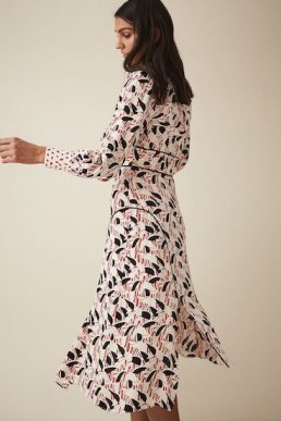 Reiss Emmi Printed Midi Dress With Side Split Multi White Cream