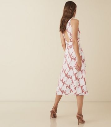 Reiss Doriana swirl printed high neck midi dress print, pink/white - Image 2