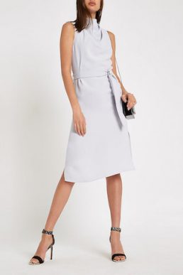 River Island Pale blue cowl neck tie waist sleeveless dress