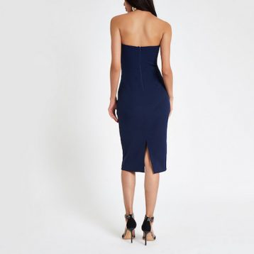 River Island Navy twist front bandeau maxi bodycon dress