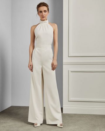 Ted Baker OLIVVYA Halter neck wide leg bridal jumpsuit White