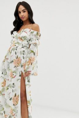 The Jetset Diaries Under The Sun floral print ruffle maxi dress Ivory Multi