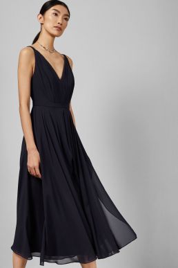 Ted Baker CELEYST V neck georgette midi dress Navy Blue