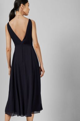 Ted Baker CELEYST V neck georgette midi dress Navy Blue