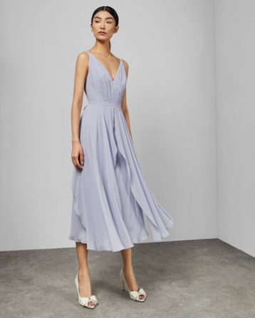 Ted Baker CELEYST V neck georgette midi dress Pale Blue