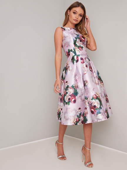 Chi Chi Ariyah Floral Print Dress, Pink/Multi - myonewedding.co.uk