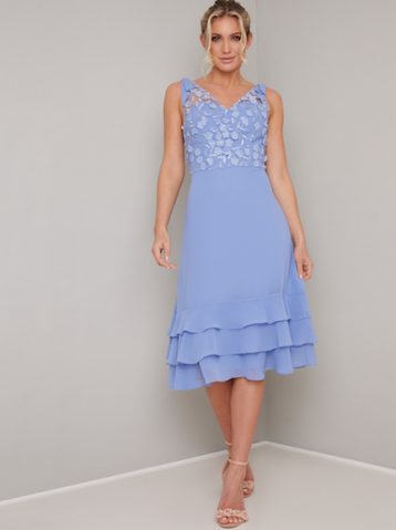 Chi Chi Lace Hemmie Sheer Midi Bridesmaid Dress Cornflower Blue