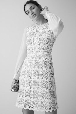 Reiss Aria Geometric Lace Dress With Sheer Sleeves White Cream