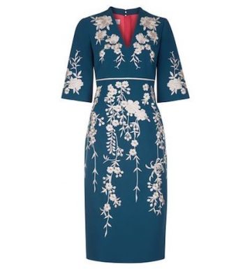 Hobbs Siobhan Floral Embroidered Sleeve Dress Blue Ivory