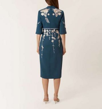 Hobbs Siobhan Floral Embroidered Sleeve Dress Blue Ivory