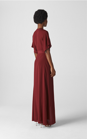 Whistles Nova Frill Wrap Maxi Bridesmaid Dress Burgundy