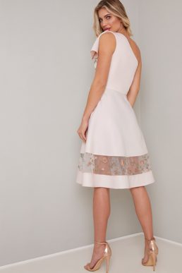 Chi Chi Rochella sheer floral one shoulder Dress Pink Blush