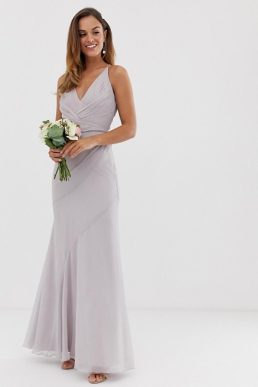 ASOS DESIGN Bridesmaid maxi dress pleated fishtail skirt Soft Grey