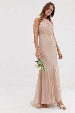 ASOS DESIGN Bridesmaid pinny bodice maxi dress fishtail skirt Soft Blush