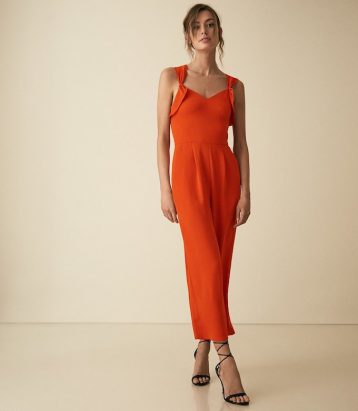 Reiss Amika Bow Back Detail Jumpsuit Orange Red