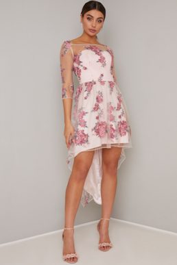 Chi Chi Hart Floral High Low Skirt Dress White Multi