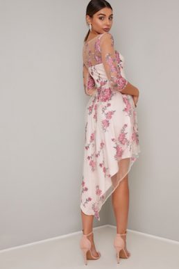 Chi Chi Hart Floral High Low Skirt Dress White Multi