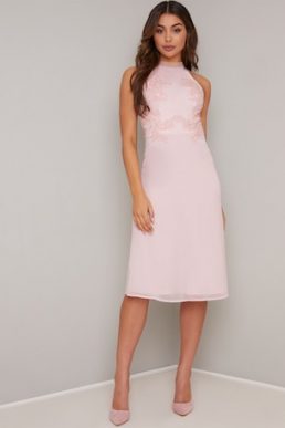 Chi Chi Nara Embroidered Halter Dress Pale Pink Blush