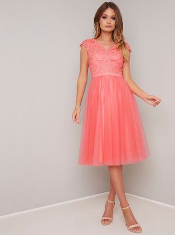 Chi Chi Nika Lace Tulle Dress Coral