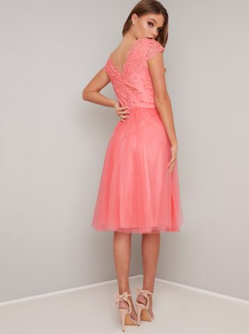 Chi Chi Nika Lace Tulle Dress Coral