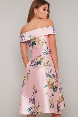 Chi Chi Rhiane Bardot Floral Print A-Line Dress Pink Multi