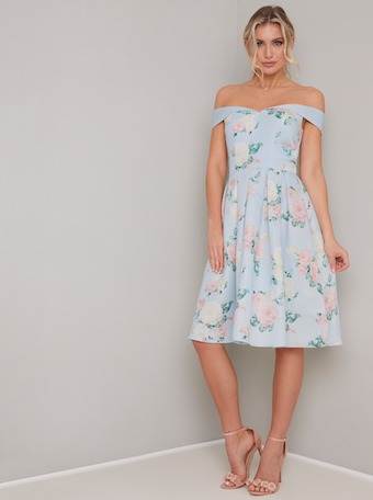 bardot blue floral dress