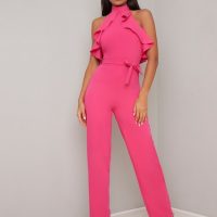 hot pink halter jumpsuit