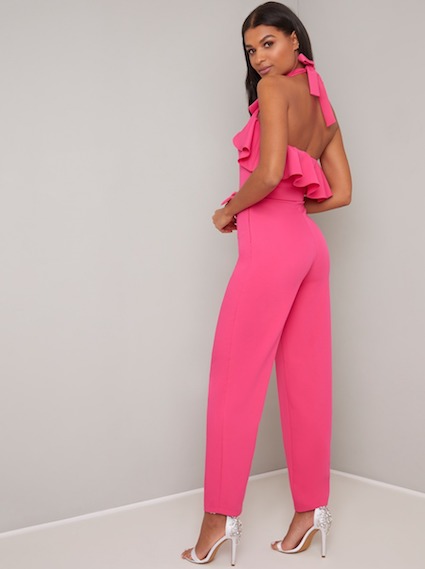 hot pink halter jumpsuit