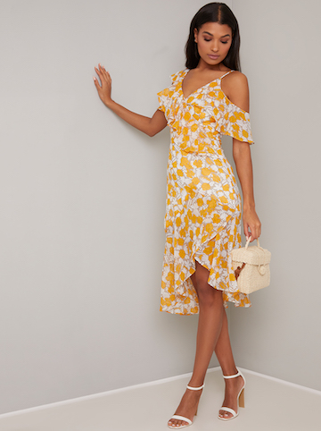 Floral cold shoulder dress sales