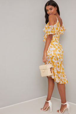 Chi Chi Sunny Floral Cold Shoulder Dress Yellow White