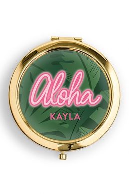Personalised Engraved Bridal Party Compact Mirror - Aloha Palm Leaf