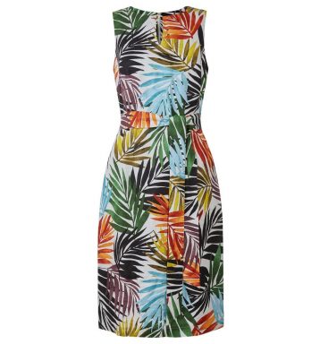 Hobbs Amalfi Linen Palm Print Dress White Multi