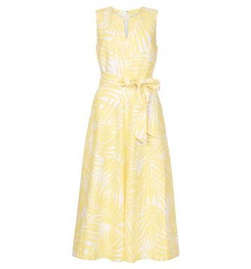 Hobbs Deborah Linen Dress Yellow White