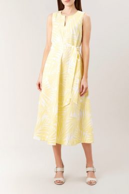 Hobbs Deborah Linen Dress Yellow White