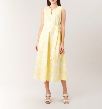 Hobbs Deborah Linen Dress Yellow White