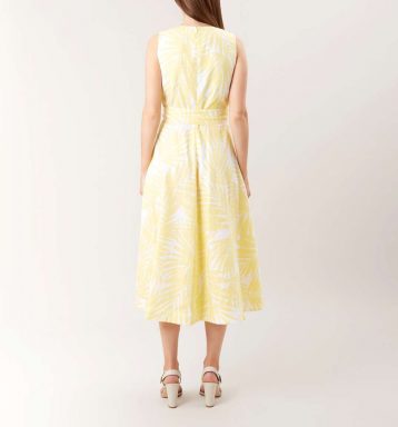 Hobbs Deborah Linen Dress Yellow White