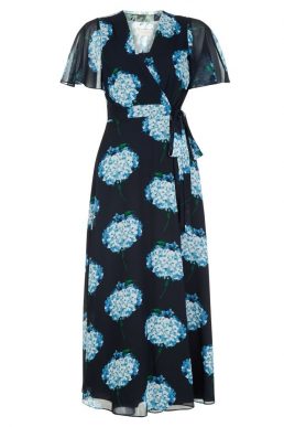 Hobbs Floral Hydrangea Wrap Dress Blue Navy