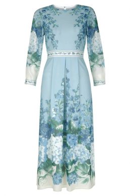 Hobbs Hydrangea Sleeve Midi Dress Blue Multi