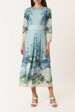 Hobbs Hydrangea Sleeve Midi Dress Blue Multi