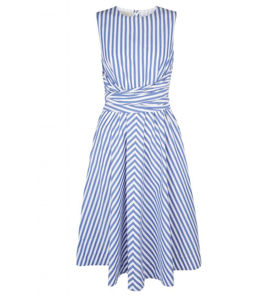 Hobbs Twitchill Linen Dress, Blue/White - myonewedding.co.uk