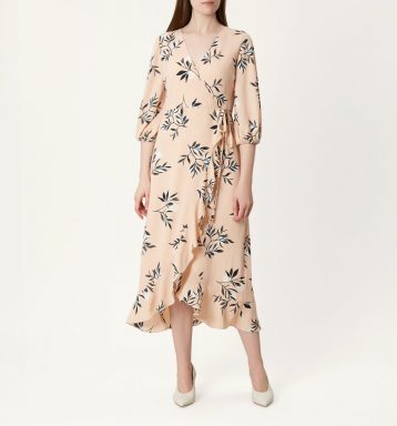 Hobbs Kayla Leaf Print Sleeve Dress, Pink/Multi - Image 2