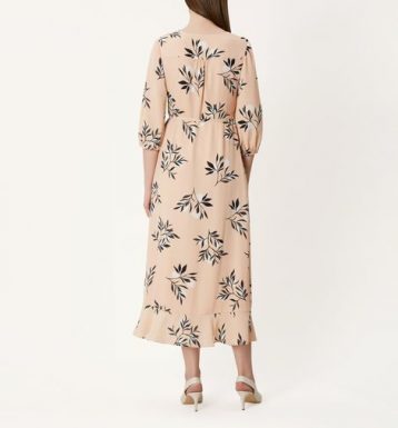 Hobbs Kayla Leaf Print Sleeve Dress Pink Multi